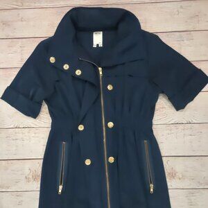 Ali Ro Navy Blue Utility Jacket | Gold Buttons & Zipper | Size 2 | Short Sleeve